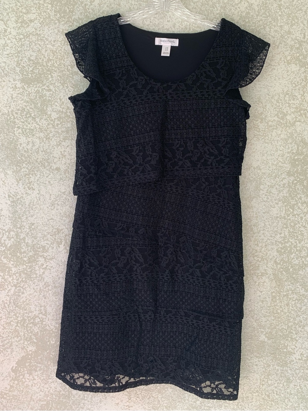 Motherhood Maternity Nursing Black Lace Tiered Flutter Sleeve Dress Size M
